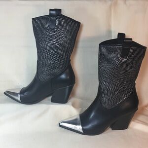 Elegant Black and Silver Heeled Boots